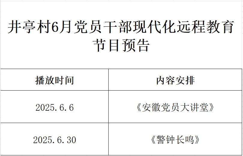 井亭村6月党员干部现代化远程教育 节目预告