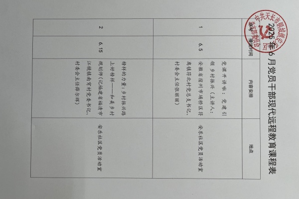 安乐社区2025年6月党员干部现代远程教育播放计划