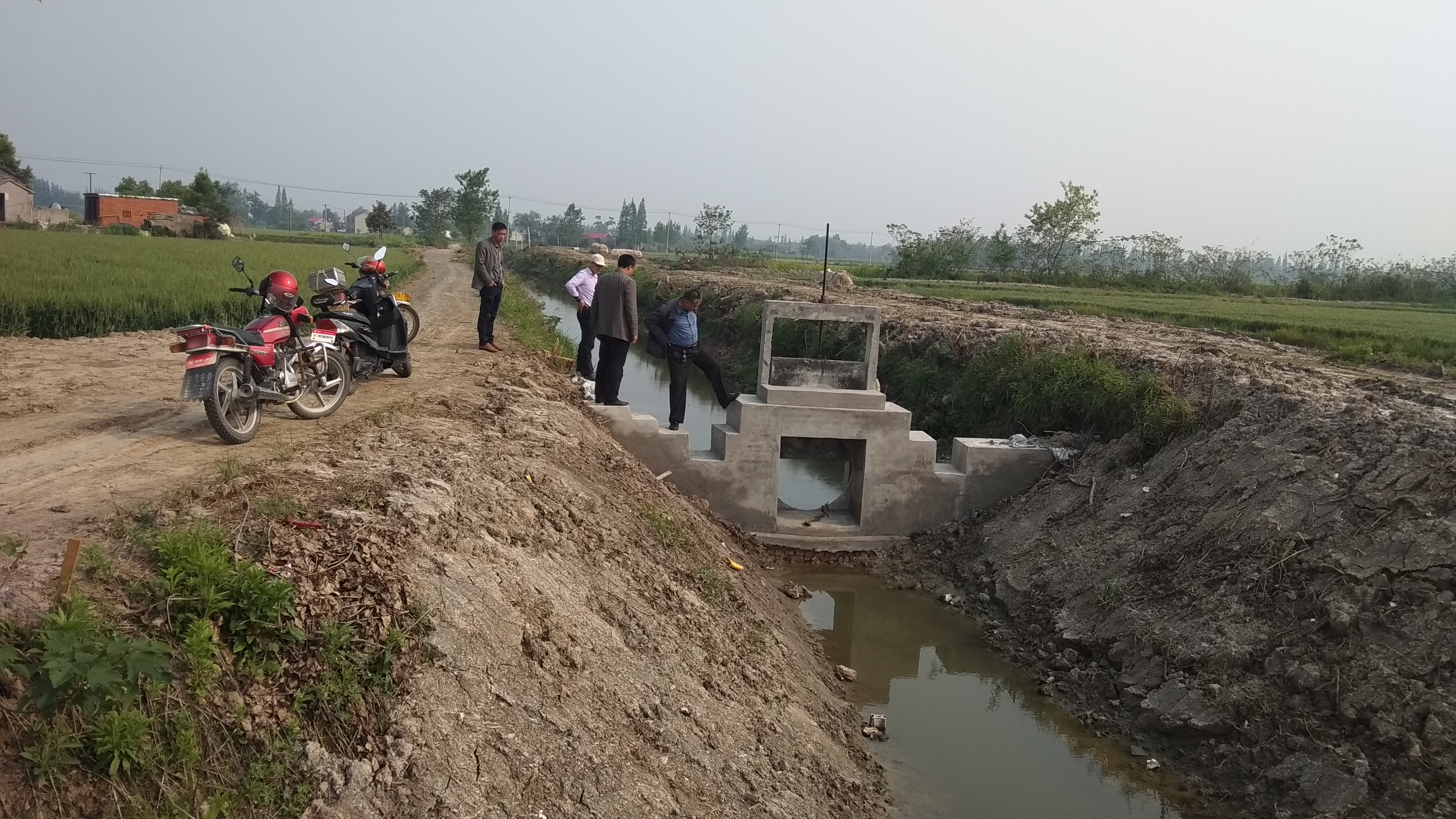 长亭村两委,监督委检查验收清淤工程